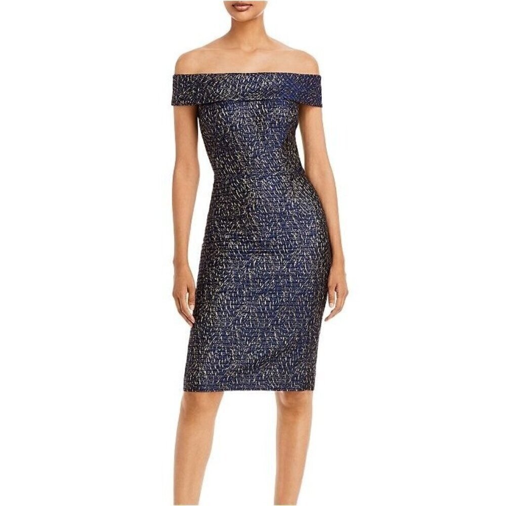 Teri Jon by Rickie Freeman Off-shoulder Jacquard Cocktail Dress, size 14, NWT